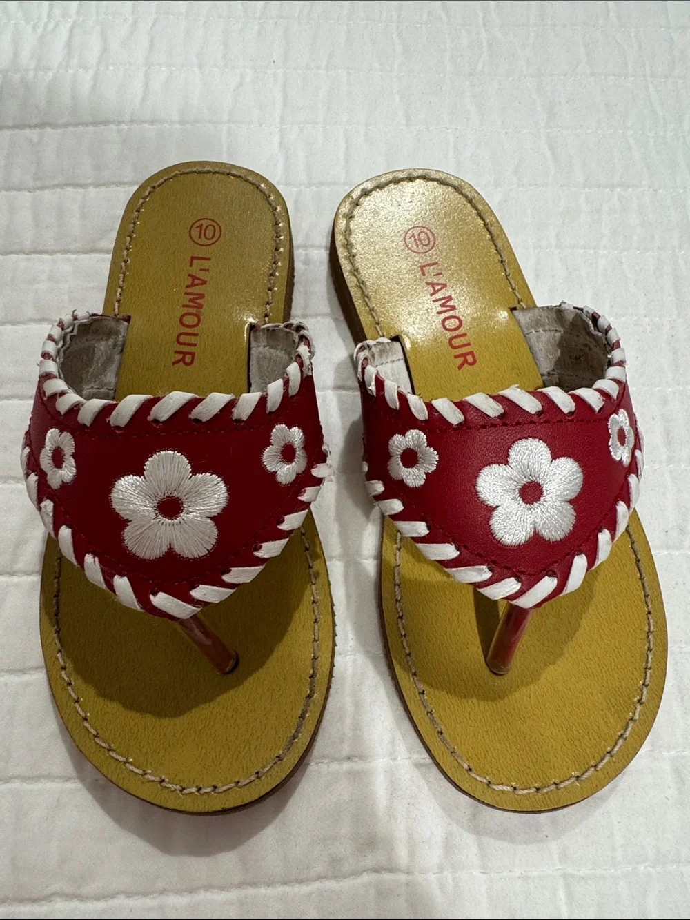 L'Amour Red and White Floral Girls' Sandals